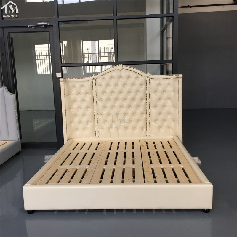 美式酒店卧室高背皮艺方床 简欧时尚现代高端婚床别墅1.8米双人床|ms