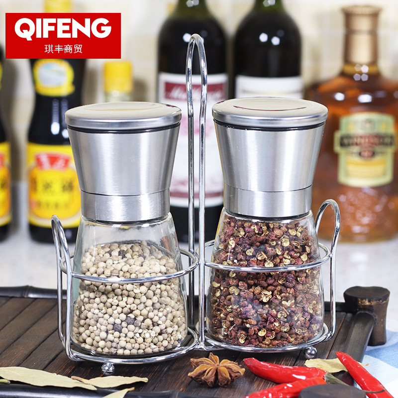 不鏽鋼胡椒研磨器 手動黑胡椒研磨器 創意玻璃瓶胡椒研磨器