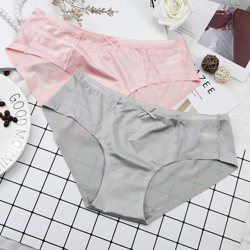 冰丝内裤女泳布纯色低腰底裤 无痕透气性感蝴蝶结三角女内裤特价
