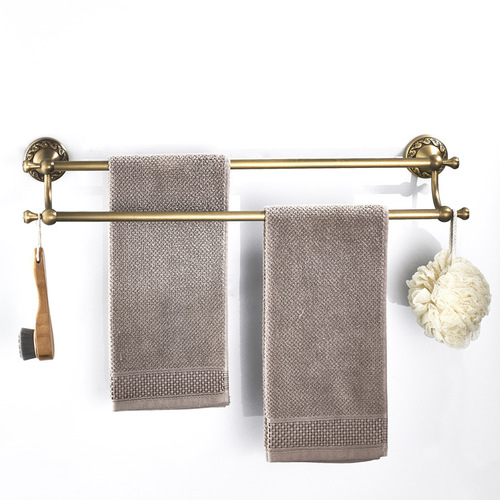 Bathroom hardware bathroom pendant brass material European bathroom antique towel bar double pole towel hanging rail wholesale