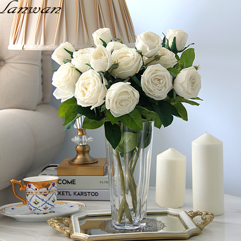 Artificial Flower Home Furnishing Plastic Feel Moisture rose simulation Bouquet of flowers Wedding celebration rose indoor decorate Artificial flower