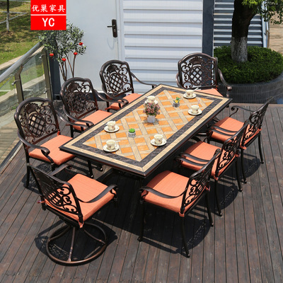 outdoors courtyard Tables and chairs European style Garden Marble Long table outdoor Terrace villa leisure time Iron art Tables and chairs