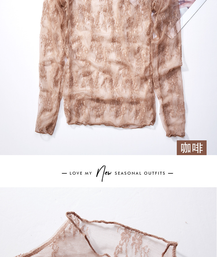 Super fairy-like innerwear lace base shirt for women 2020 new long-sleeved sexy cut-out mesh top semi-high neck lace shirt pic 13