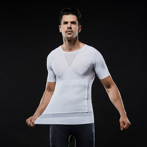 Manufacturer's Summer Breathable High-Elastic Waist Cinching Abdominal Shaping Undergarment Short Sleeve Men's Shaping Short NY042