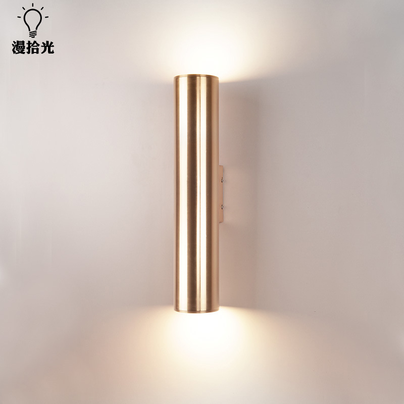 北欧简约工业风床头双头卧室咖啡厅装饰圆筒酒店餐厅展厅金色壁灯