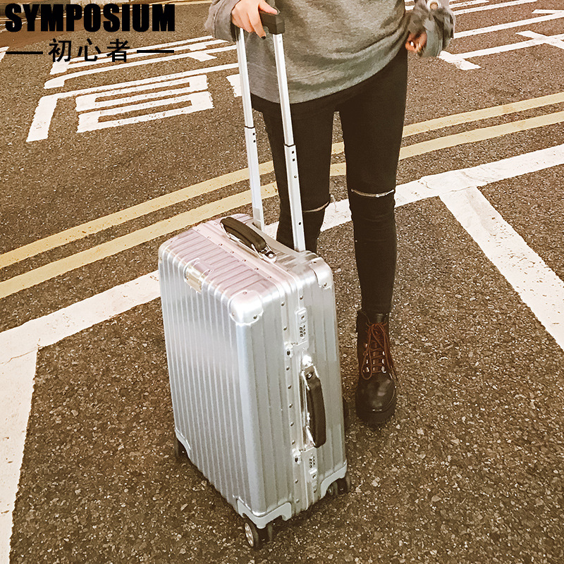 铝框复古拉杆箱 皮把手男女出游旅行行李箱登机箱铝框|ru