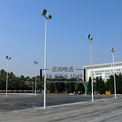 广州球场照明灯柱厂家直销 8米篮球场镀锌一柱三灯杆 LED灯杆安装