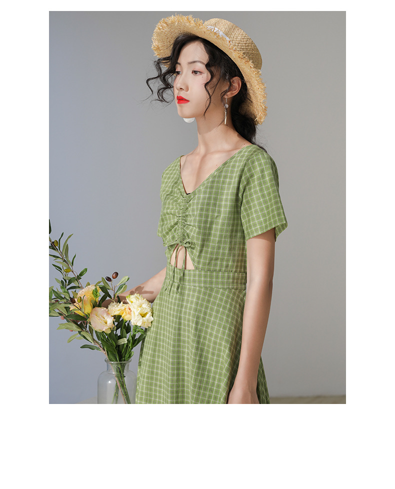 [歌 铭] Váy mới hè hè cho bạn gái Hàn Quốc tay ngắn kẻ sọc Váy xanh lá cây DZ062 - váy đầm đầm maxi