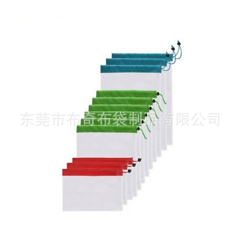 布奇推荐50D涤纶弯纹网布袋尼龙袋涤纶拼接束口蔬菜水果网袋