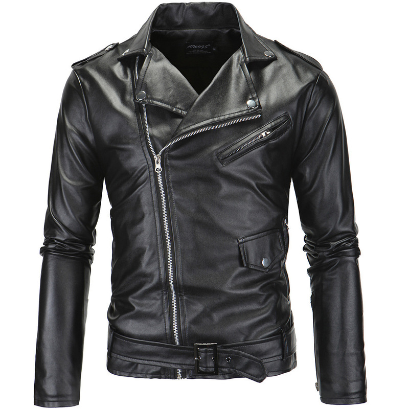 Foreign trade Men's motorcycle slim casual lapel oblique zipper leather jacket 1217/Y82P63