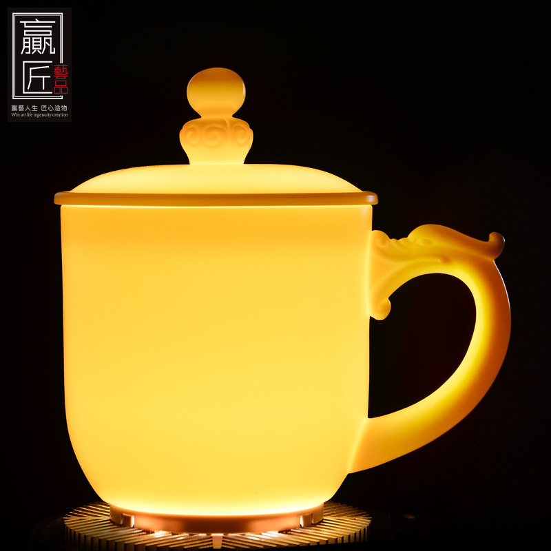 Winjiang dehua porcelana blanca Oficina Taza de cerámica hecha a mano taza de agua taza de regalo Lucky reunión Oficina taza de té