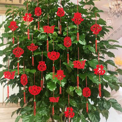 毛氈盆景挂飾室內發財樹無紡布小挂件裝飾新年喜慶場景布置用品