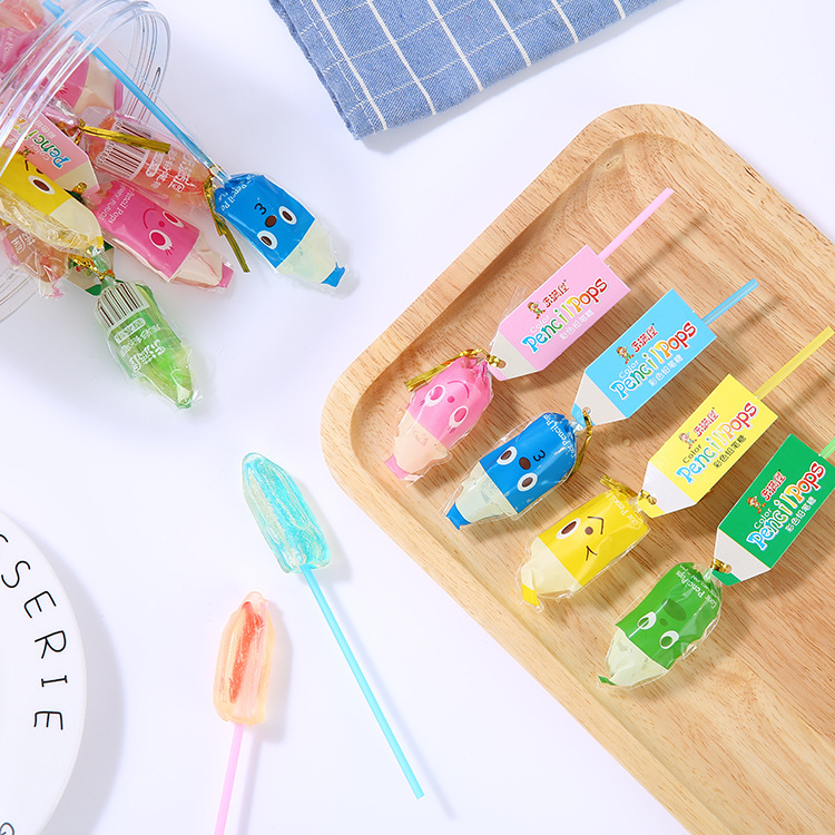 彩色铅笔糖16g儿童零食柱形水果硬糖怀旧休闲零食棒棒糖厂家定制|ru