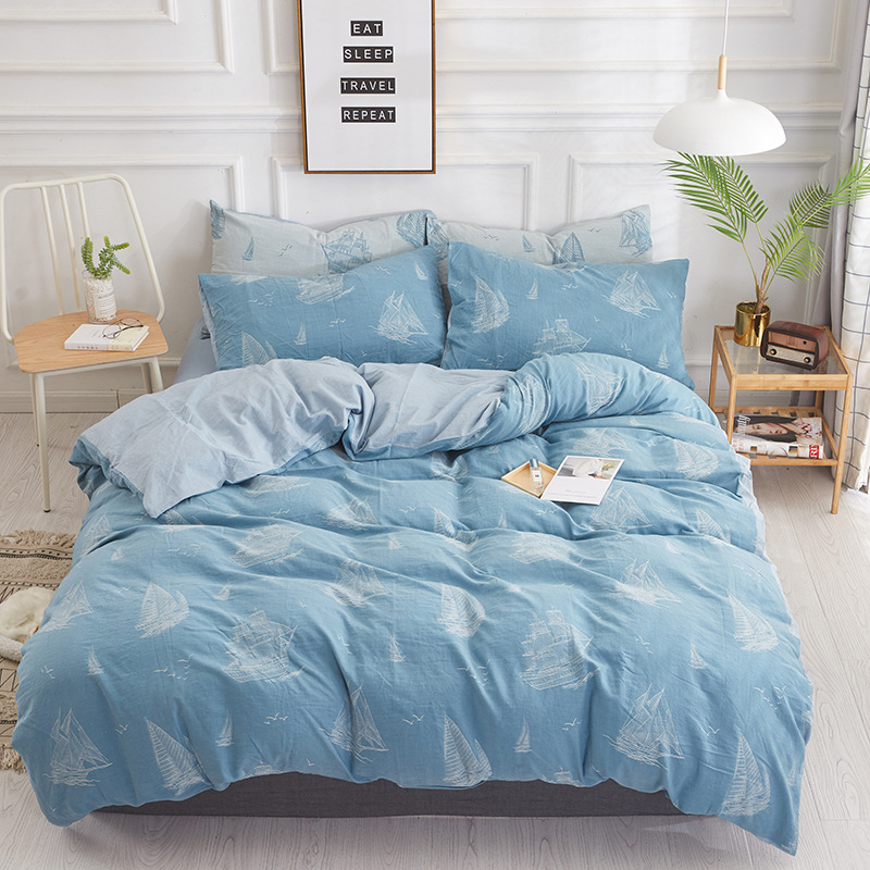 水洗棉大提花四件套60s全棉色织批发简约棉麻风厂家直销一件代发