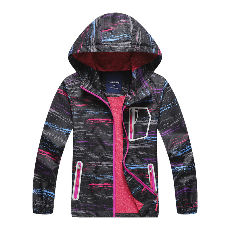 2019 Spring New Arrival Girls' Cationic Print Outdoor Waterproof Children's Windbreaker Jacket Zipper Jacket
