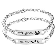 Wish欧美时尚热销情侣刻字百搭手链Her kingHer queen 厂家直销