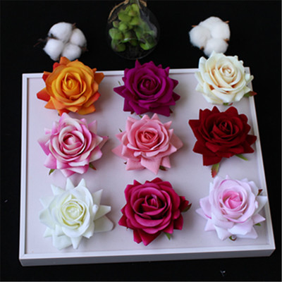 仿真花绒布玫瑰花头绢布人造花婚庆胸花卷边装饰假花厂家批发|ms