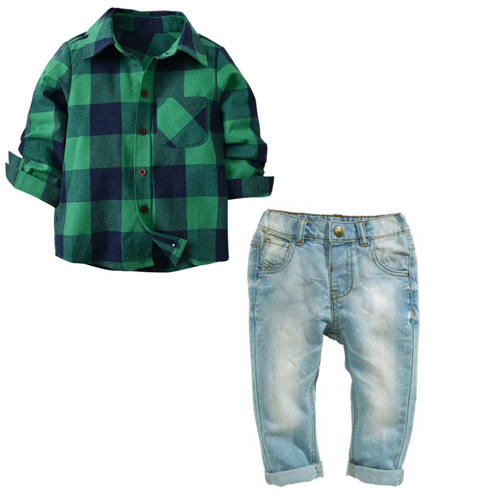 Acquistare Completi Da Abbinare Neonato In Cotone Camicia A Quadri Verde In  Cotone E Jeans A Gamba Stretta Ragazzi Abbinabili Abiti Da 2 Pezzi  Economico | Consegna Veloce E Qualità | It.Dhgate