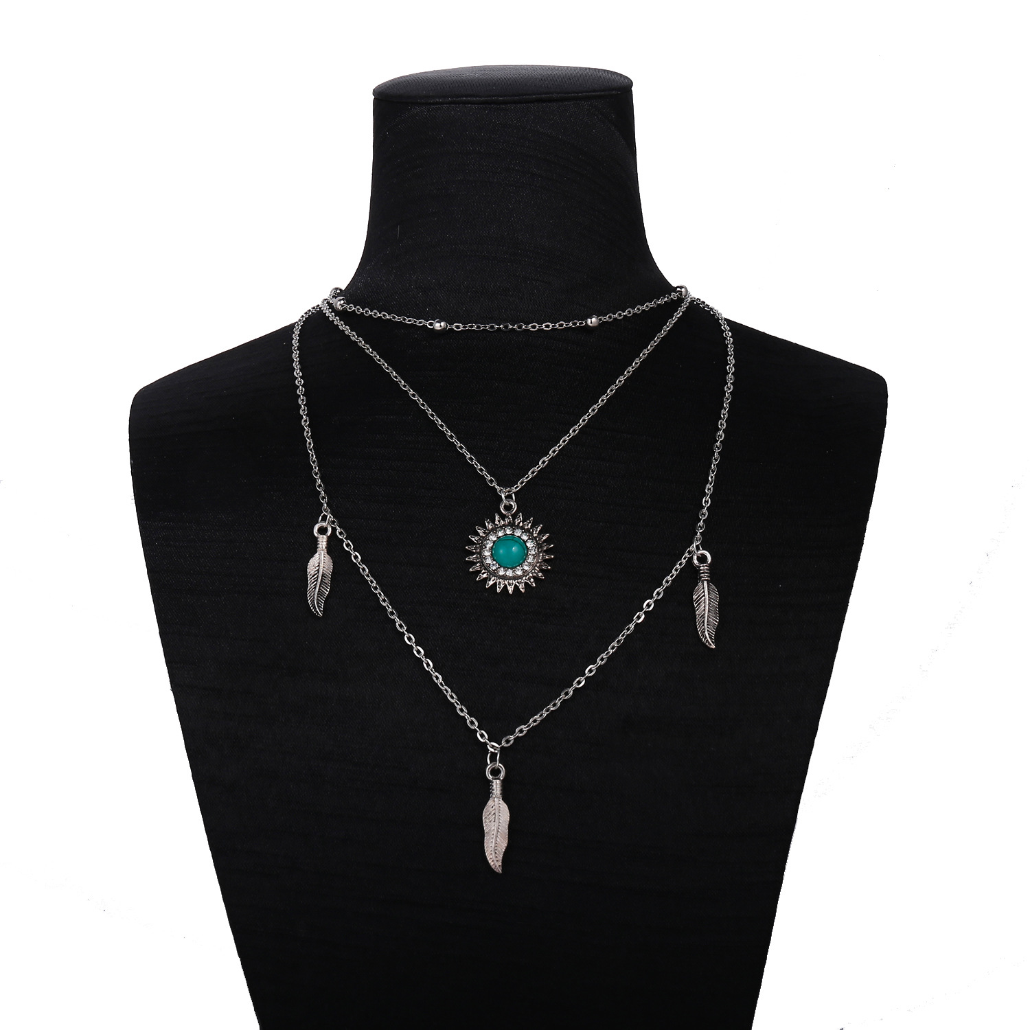 Creative Retro Simple Neck Chain Alloy Feather Pendant Multi-layer Necklace Wholesale Nihaojewelry display picture 2