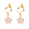 Fresh fuchsia earrings from pearl, ear clips, Japanese and Korean, flowered, Korean style, no pierced ears