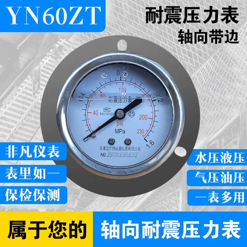 Осевой сейсмический Манометр с краем YN-60ZT Осевой край 0,6/1/1,6/2,5/6/25/40/60 МПа