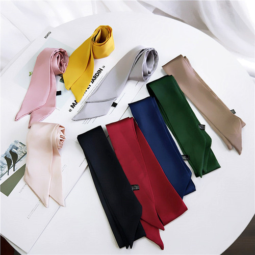 Solid Color Small Silk Scarf Women's Spring Autumn and Summer Bag Wrap Handle Ribbon Versatile Small Wrist Streamer New Style