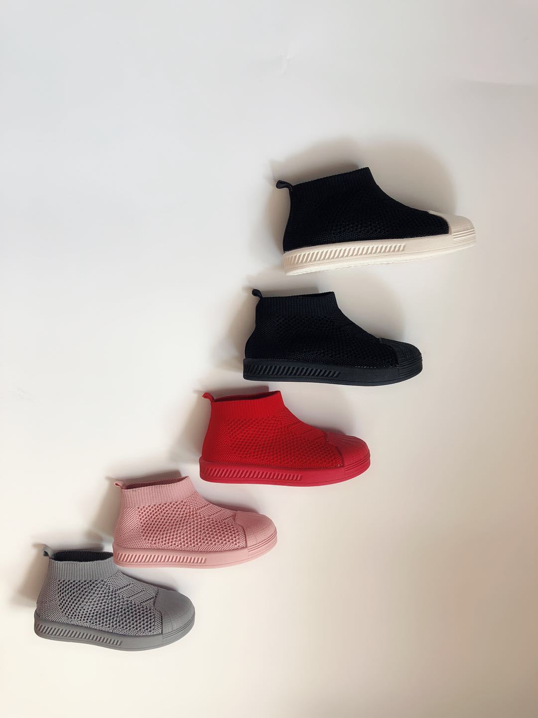 2018橡胶底针织幼儿园鞋高帮加绒一脚蹬儿童休闲运动鞋板鞋|ru