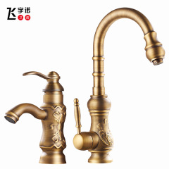 全銅雕花旋轉水龍頭 復古歐式菜盆龍頭批發 冷熱雙開廚房混水龍頭