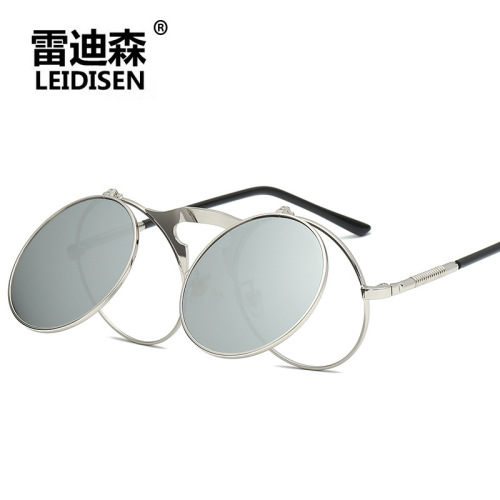 New retro metal punk steam flip polarized sunglasses men's and women's metal round sunglasses 3057