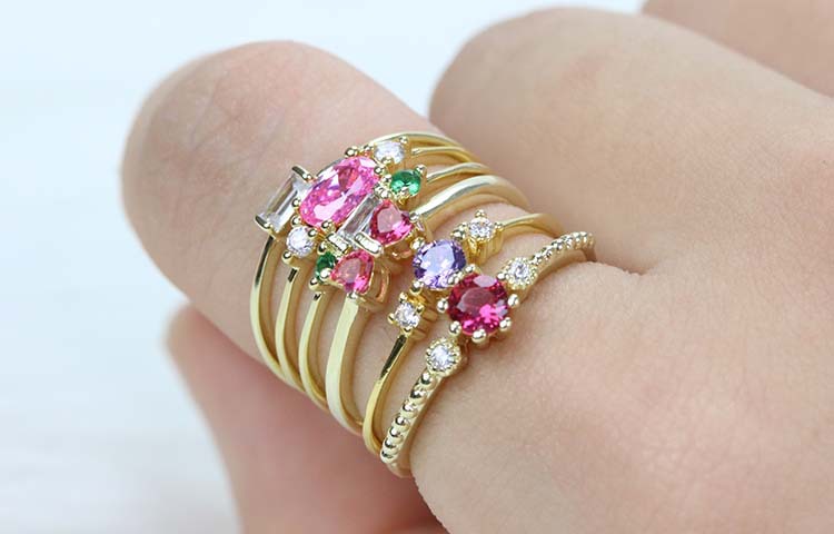 Casual Letter Copper Inlay Zircon Rings 1 Piece