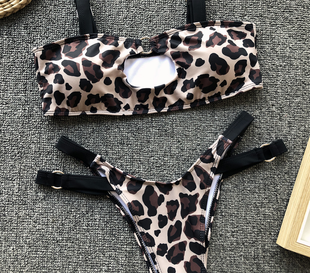 Hot selling ladies split swimsuit sexy leopard print bikini gather bikini  NSDA1207