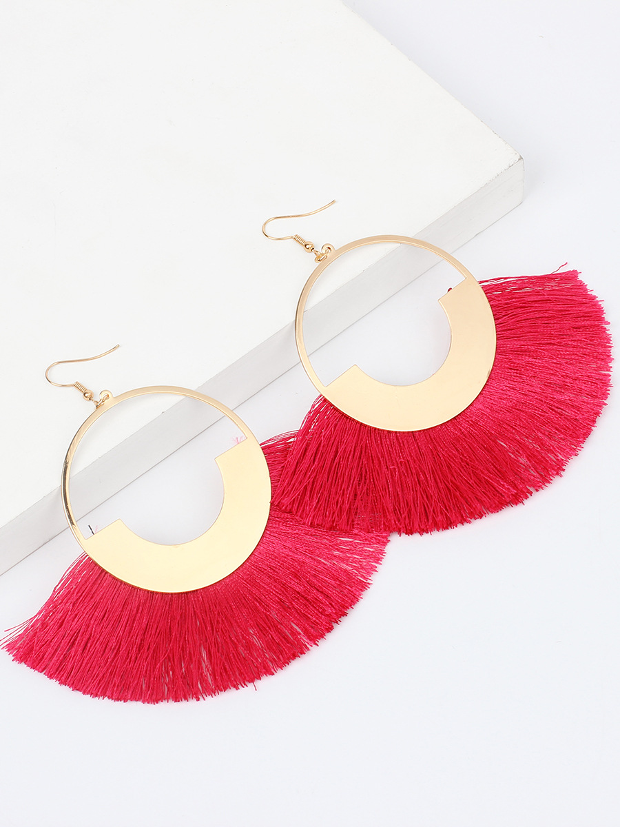 23g Weight No Inlaid Inlay Material Earrings Classification Travel, Birthday Occasion Sector Pattern Women'S Gender Ethnic Style Style Grey, Rose Red, Beige, Pink, Red, Green, Blue, Black Color Bohemian Red Retro Ethnic Style Triangle Cotton Thread Tassel Earrings 4