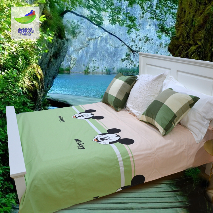 纯棉粗布床单卡通印花老粗布单件三件套 北欧风夏凉加厚床单