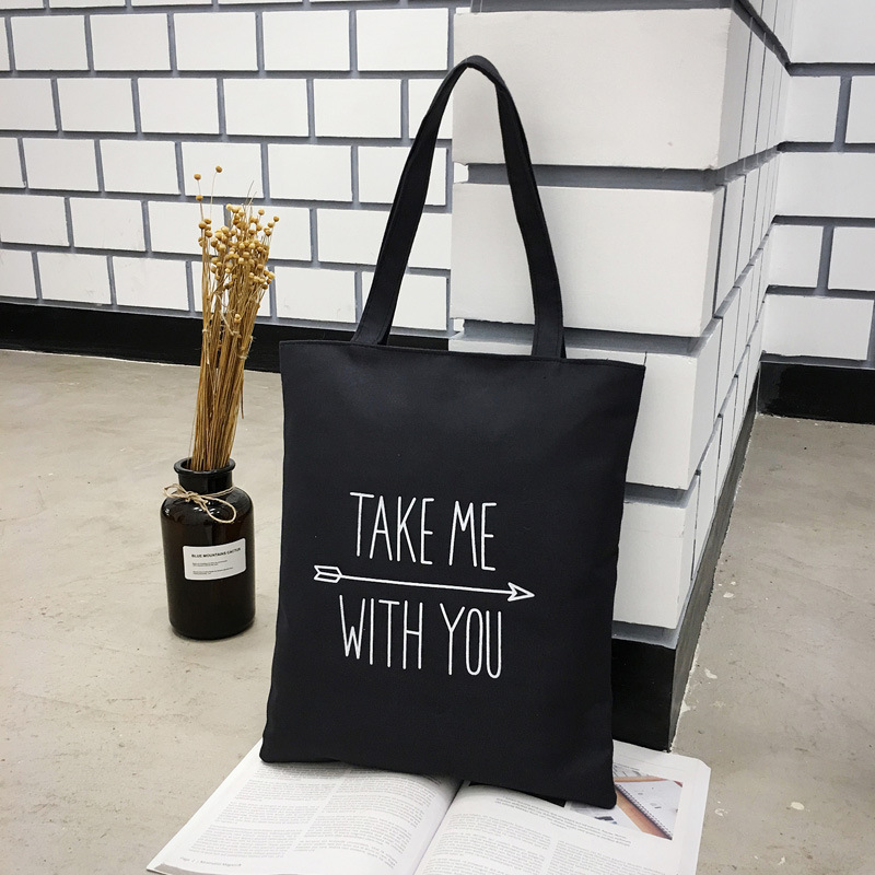 潮流帆布包包女2019新款 韩版印花单肩包 休闲纯色涤纶印花女式包