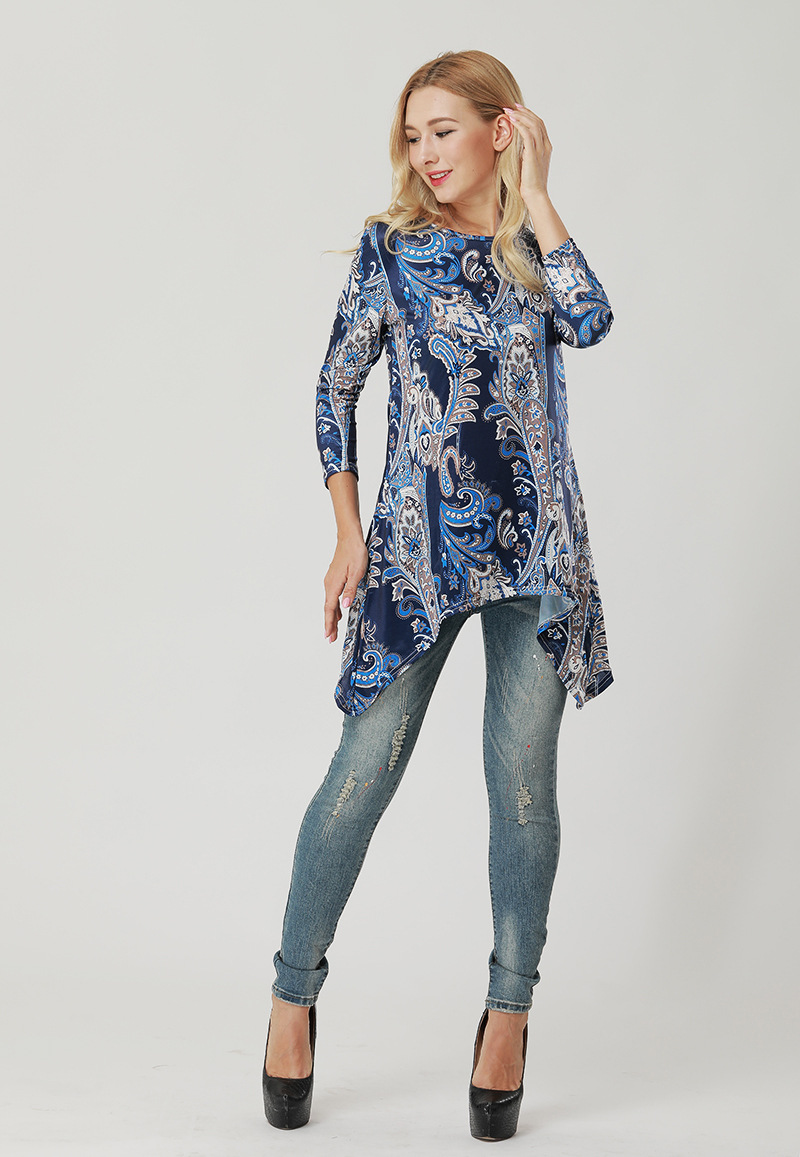 Womens Floral Print Irregular Hem Midi Dress Three Quarter Sleeve Spring Fashion Wholesale Available