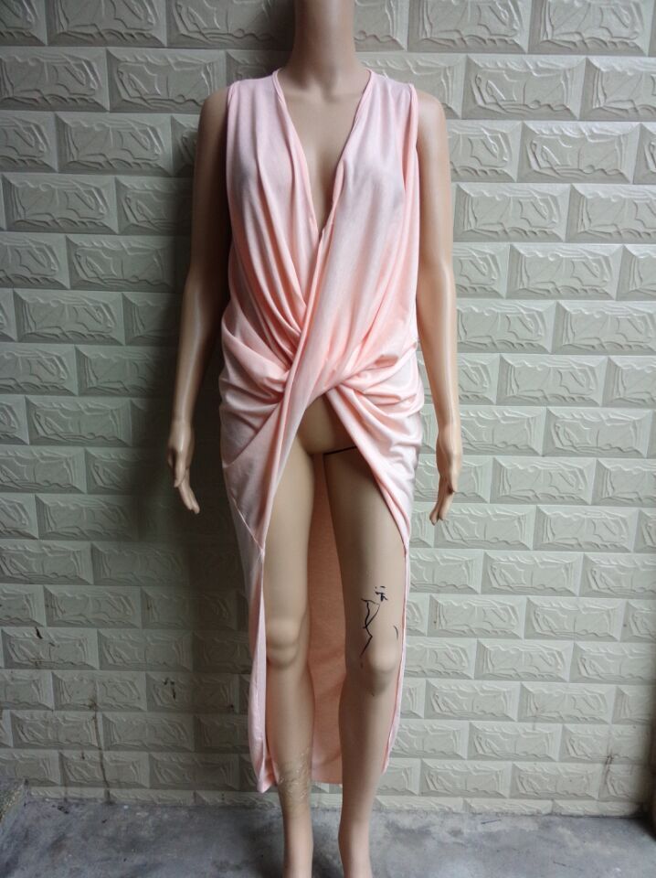 Sexy Bandage Dress Sleeveless Asymmetrical Design Floor Length Evening Party Wear Ready to Ship