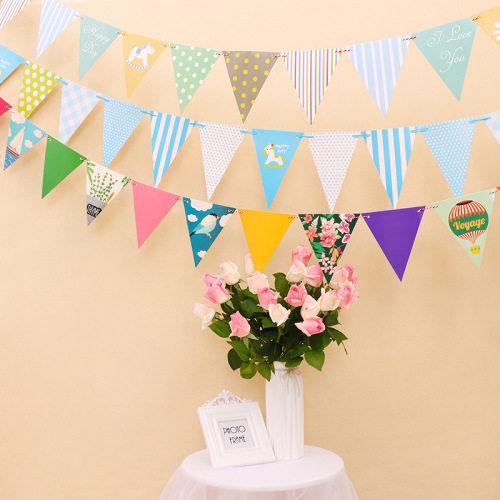 Baby's first birthday decoration Trojan pennant Children's Day birthday party decoration paper polka dot stripe flag