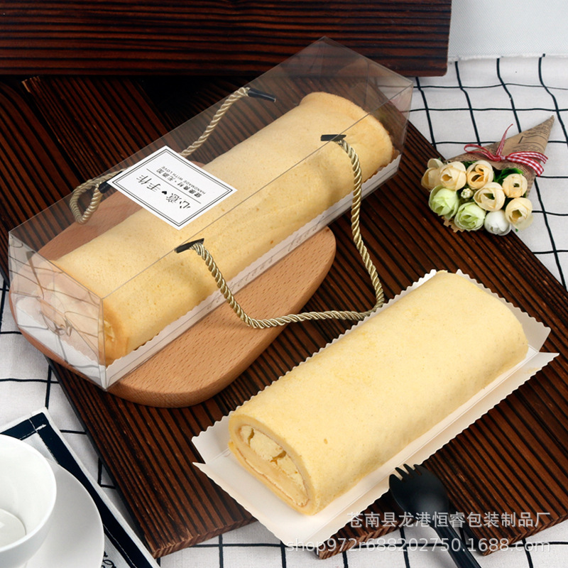 Caja de pastelería de embalaje para hornear para mascotas caja de pastelería portátil rectangular mousse transparente caja de rollo de pastel suizo