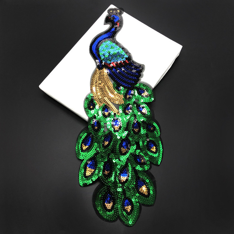 亮片孔雀刺绣布贴衣服装饰辅料手缝补丁贴卫衣外套修饰贴来样批发