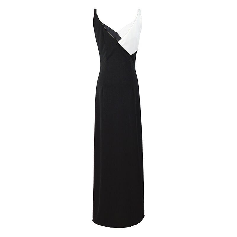 wholesale women s clothing Nihaostyles V-neck black and white stitching sling split dress  NSYSM67027