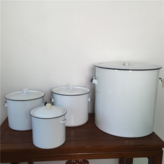Large enamel bucket White enamel bucket Acid and alkali resistant Cylinder bucket Rice bucket Tea bucket Laboratory chemical bucket