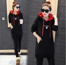 秋冬爆款外套一件代发韩版大码印花长袖加厚连帽中长款卫衣裙女
