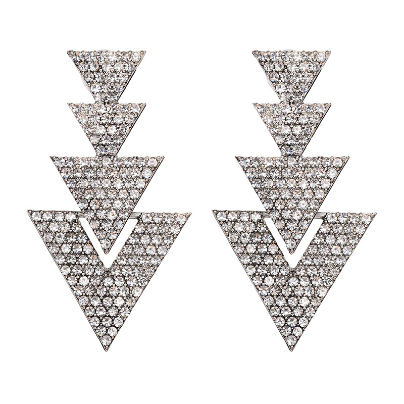 Wholesale Fashion New Geometric Triangle Metal Inlaid Rhinestones Earrings Nihaojewelry display picture 3