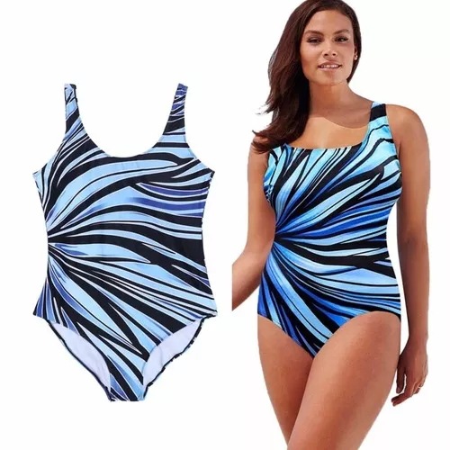 plus size gradient rainbow strip one-piece swimsuit  NSHL42882