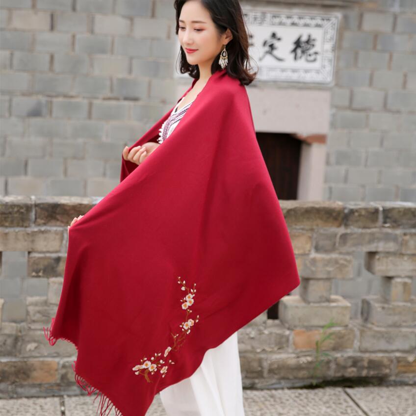 景区热销围巾2019春季新款仿羊绒围巾复古民族风刺绣梅花围巾披肩|ru