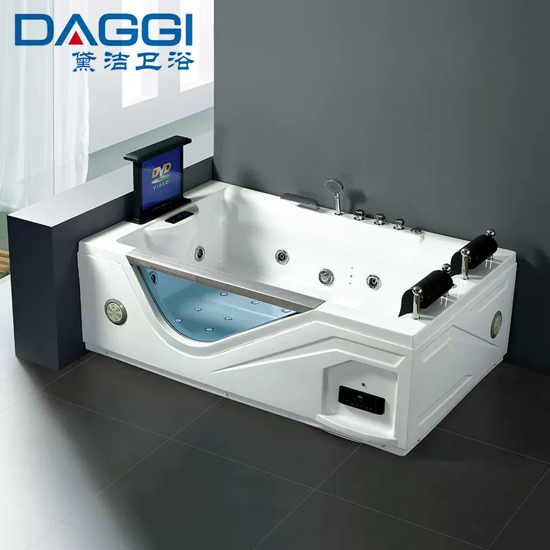双人浴缸成人亚克力冲浪按摩浴缸带电视彩灯泡泡控制面板DVD恒温