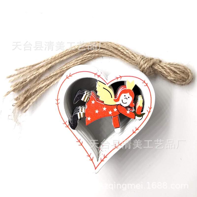 Colgante de madera de bricolaje de la serie navideña pintada sobre fondo blanco 10 piezas en un paquete con 10 cuerdas de cáñamo