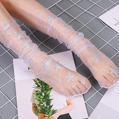 ins星星透明袜子日系时尚闪闪女袜梦幻韩版个性网纱袜潮堆堆袜|ms