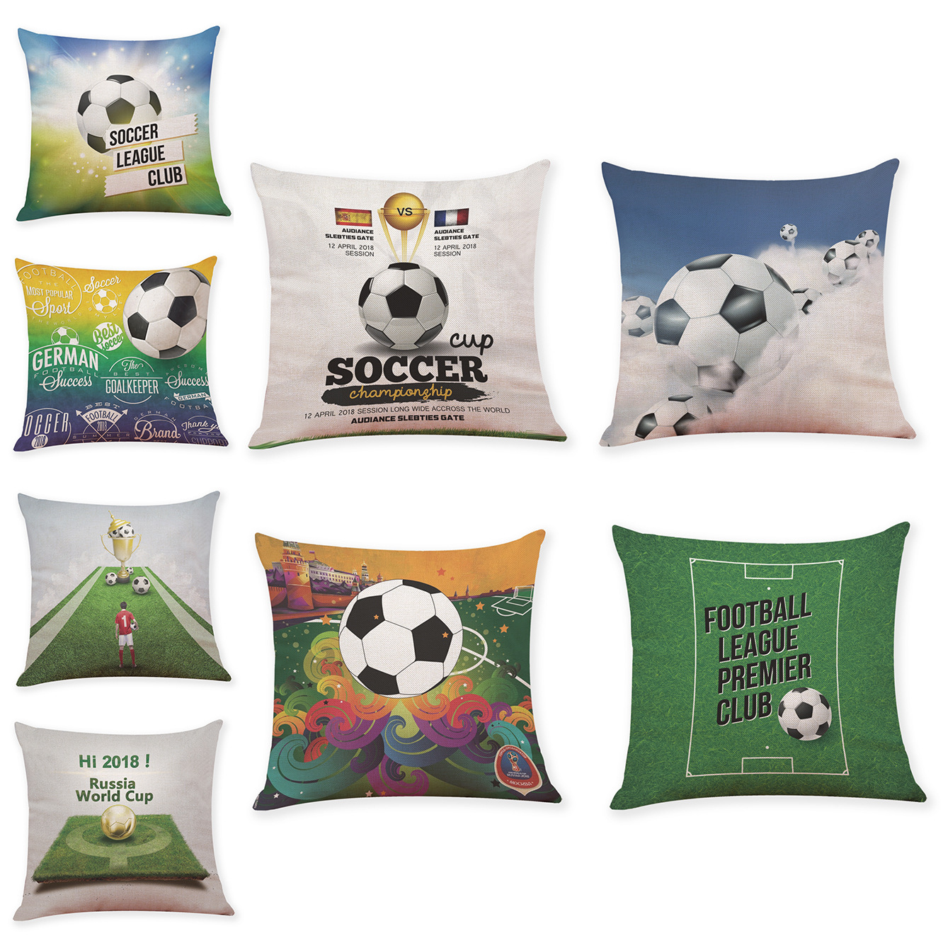 2018世界足球棉麻抱枕套 汽车抱枕沙发靠垫 大赛周边礼品定制