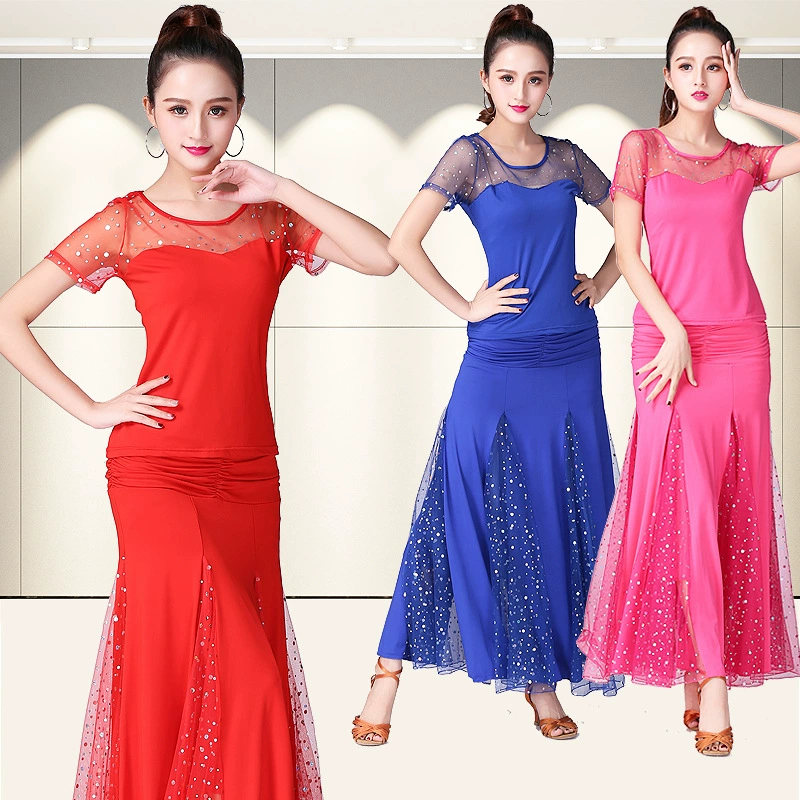 Бальные танцы Платье для современных танцев Танцевальное выступление Конкурсное платье Юбка с пайетками Большая юбка-качели костюм